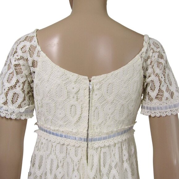 VTG BRIDGERTON Ivory Lace Cottagecore Empire Fairy Regency  Maxi Dress XS S - Picture 6 of 9